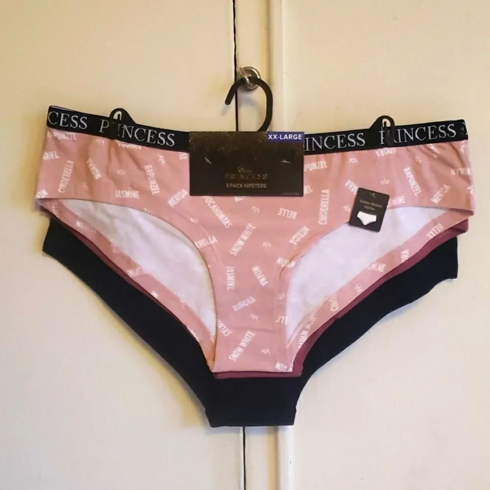 Disney Princess cotton hipster panties pink mauve black 3pk